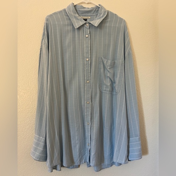 NWT Ladies XL American Eagle TIE BACK Light Blue Stripe Shirt - Picture 3 of 15